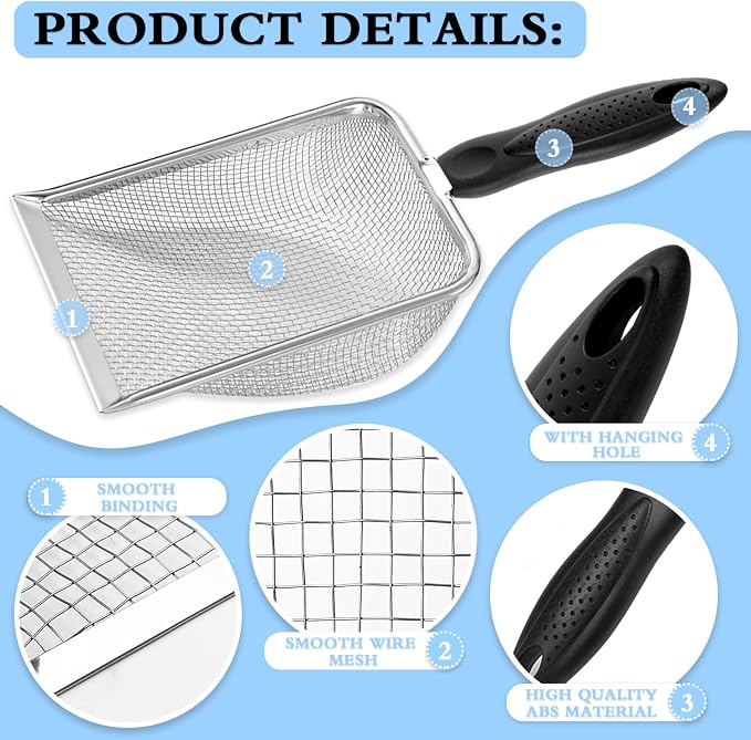 Beach Mesh Shovel, Shark Tooth Sifter Dipper for Shell Collecting, Kids Filter Sand Scooper for Picking Up Shells - Beach Snow Toys for Kids (Black)