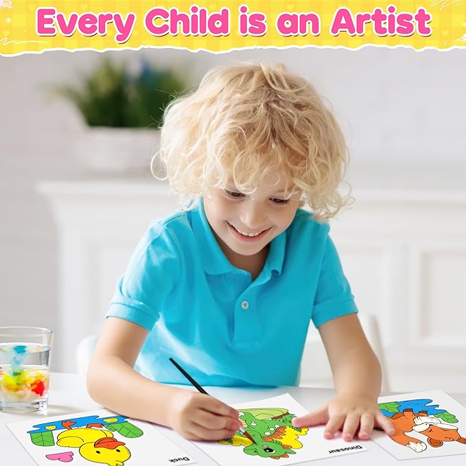 Paint with Water Coloring Books for Kids: 2 Pack Watercolor Painting Books Set for Ages Toddler Girl Boys 3 4 5 6 7 8 Year Old Birthday Gifts - Mess Free Drawing Activity Arts and Crafts Toys Kit