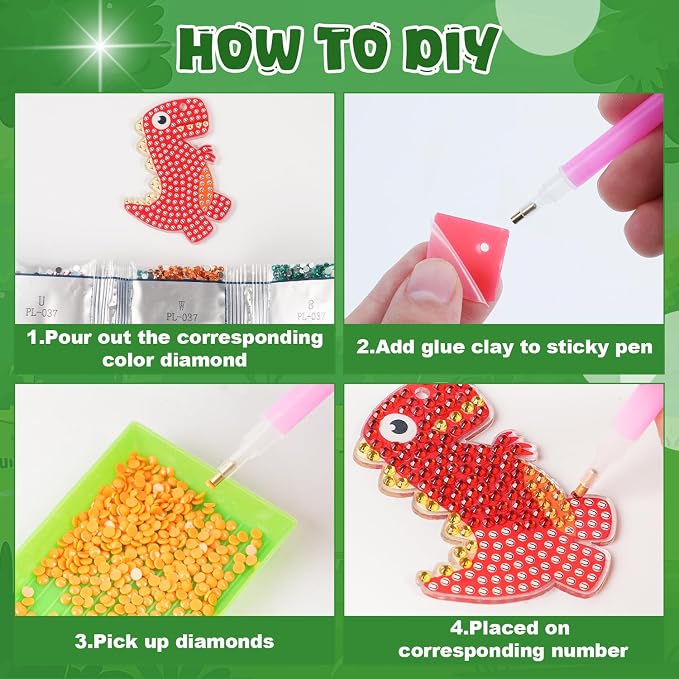 Labeol Arts and Crafts for Kids Ages 8-12 - Creat Your Own GEM Keychains-5D Diamond Art by Numbers GEM Art Kits for Kids Girls Toddler Crafts Age 6-7 6-8 10-12 (Dinosaur)