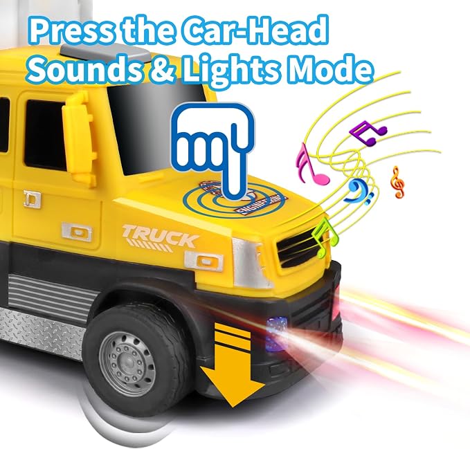 DOWELLIN 6 in 1 Transport Truck Toys for Kids, Police Trucks Carrier Cars with 6Pcs Metal Race Car with Light&Sounds, Toddler Vehicles Toys Gifts for Boys Girls Age 3 4 5 6 7 8-Yellow