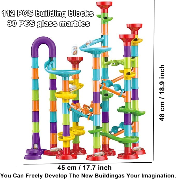 142 PCS Marble Toy Premium Set,STEM Educational Building Block Toy,Marble Track Race Set with 30 Glass Marbles for Boys & Girls,Construction Building Blocks Toys for Kids