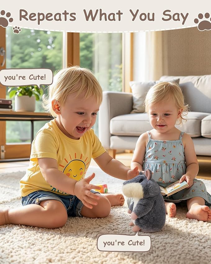 Ayeboovi Talking Hamster Repeats What You Say, Toy for 3 4 5 6 Years Old Boys Girls Birthday Gift, Autism Fun Stuffed Animals Interactive Plush for Toddler Kids
