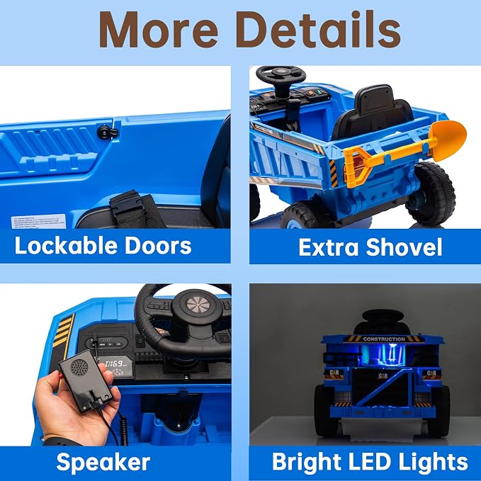 12V Ride On Dump Truck Kids Ride On Car for Kids, Battery Powered Electric Car with Remote Control, Electric Dump Bed, Wear-Resistant Tires, 4 Wheels Tractor Ride On Toys, Blue