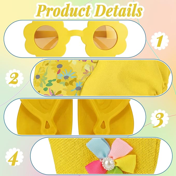 Kajaia 8 Pcs Butter Yellow 18 Inch Doll Clothes and Accessories Doll Swimsuit Dress Flip Flop Hat Outfit Swimsuit Accessories