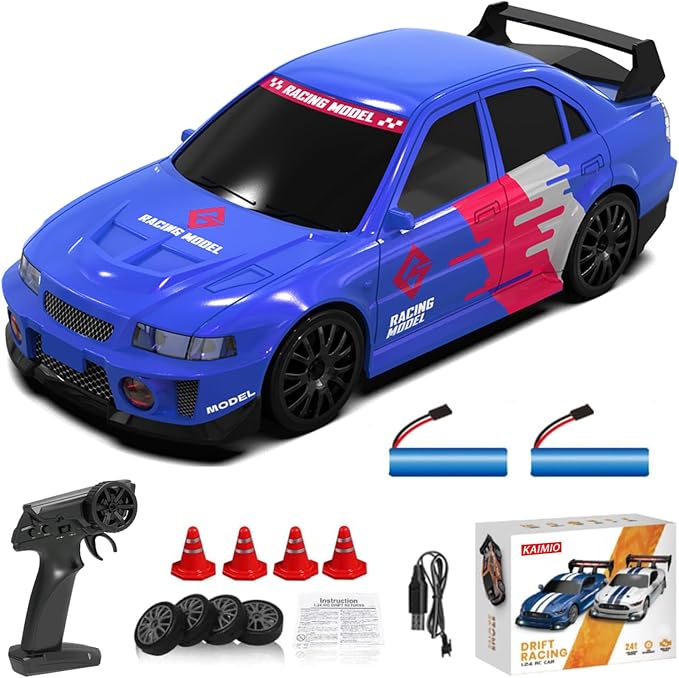 1:24 Scale RC Drift Car 4WD 2.4GHz 30KM/H High Speed Racing Sport Toy Car with LED Lights Racing and Drift Wheels Suitable for Beginners (8609-Blue)
