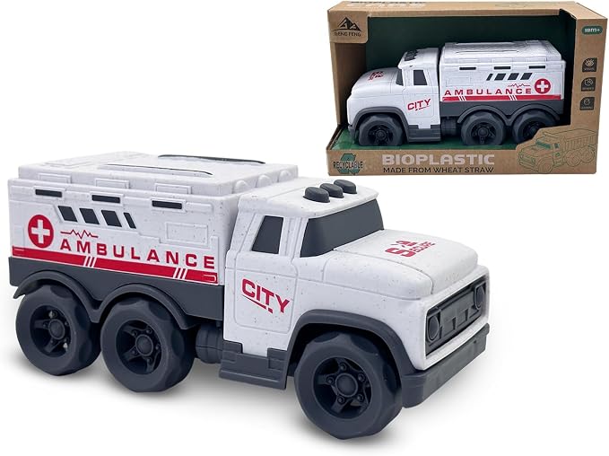 Aigitoy Toddler Car Toys for 1-3 Year Old, White Ambulance Truck, BPA Free, Phthalates Free, PVC, Recycled Plastic, Construction Truck, Kids Outdoor Toys, Christmas Birthday Gifts for Boys Girls
