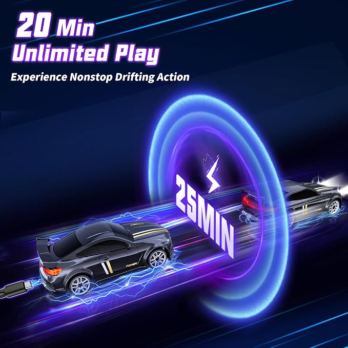 Mini RC Car 1:64 Scale, Remote Control Car with LED Lights & 2-Speed Modes, 2.4GHz RC Drift Car Toys with 4 Obstacles & Track Mat, Hobby Gift for Kids & Adults, Black