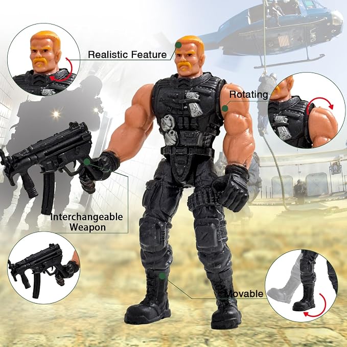 12 Pcs Army Men Action Figures,Military Soldier Toy Military Playset for Boys,US Army Men Action Figure with Weapon,Army Toy Set for Boys Age 4-7