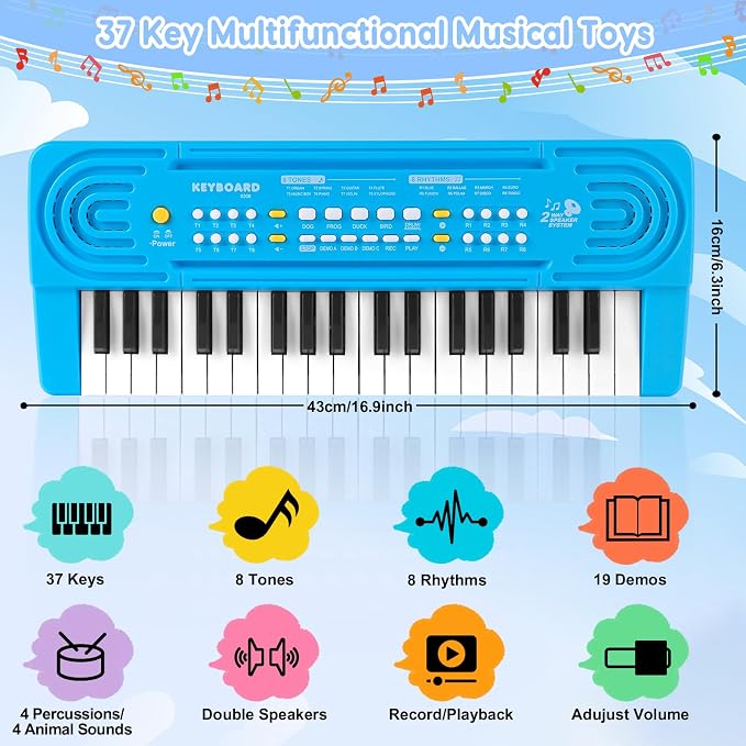 Toddler Kid Toy Piano Keyboard, 37 Keys Pianos Music Toys with Microphone