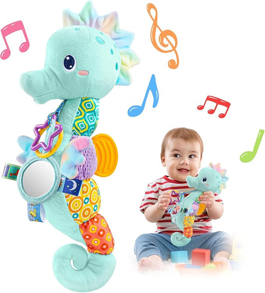 LIGHTDESIRE Baby Toys Sensory Musical Seahorse Infant Toys 0-6-12 Months | Stuffed Animals with Mirror|Crinkle|Rattle Baby Teething Toys Tummy Time for Newborn Boys Girls Shower Birthday Gifts