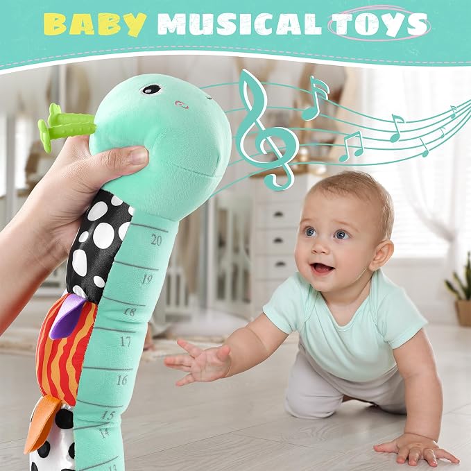 AWOTOY Baby Toys 6-12 Months Music Caterpillar,Stuffed Animals Infant Toys 0-3-6 Months,Baby Sensory Toys Tummy Time with Crinkle Rattle Teething Toys for Newborn Boys Girls Gifts Birthday|Ice Blue