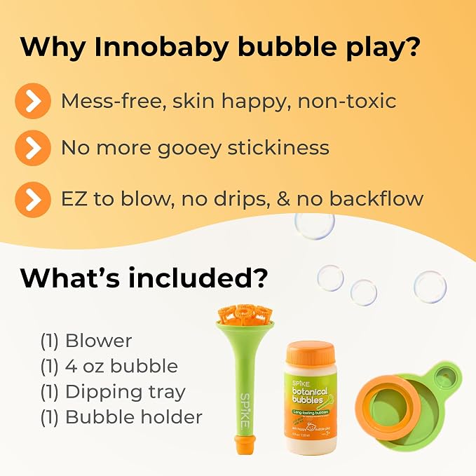 Innobaby Spike Long Lasting Outdoor Botanical Bubbles w/EZ Blow Wand &Tray