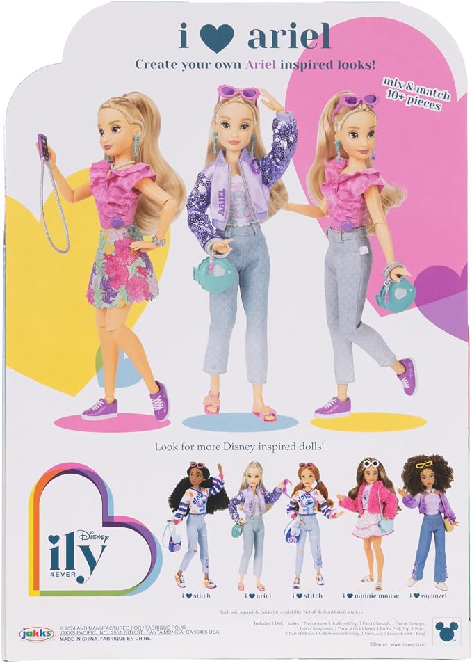 Disney ILY 4EVER Fashion Dolls Ariel 11.5" Tall with 13 Points of Articulation, Two Complete Mix-and-Match Outfits and Mickey Ring for You!