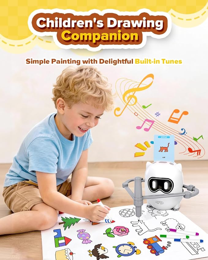 Drawing Robot Toy for Kids Ages 3 4 5 6 7 8, with 200 Cards, Voice Interactive Doodle Bot, Montessori Educational Painting Machine, Learning Art Toy for Boys Girls, Gift Idea