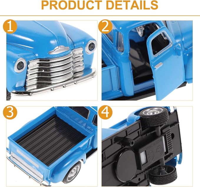 Classic Diecast Metal Pickup Truck Model, Vintage Blue Stepside Toy Vehicle Retro Alloy Car Figurine for Home Office Tabletop Decor Collectible for Kids and Adults