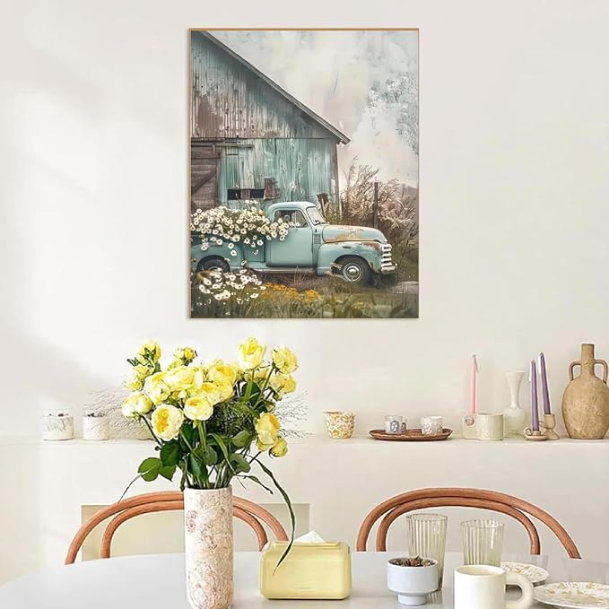 Paint by Numbers for Adults and Kids Beginner, Vintage Truck and Barn Painting by Number Kits On Canvas, Number Artist Paint by Number Kit Oil Painting Acrylic Paints, Home Wall Decor Gift 12X16 inch