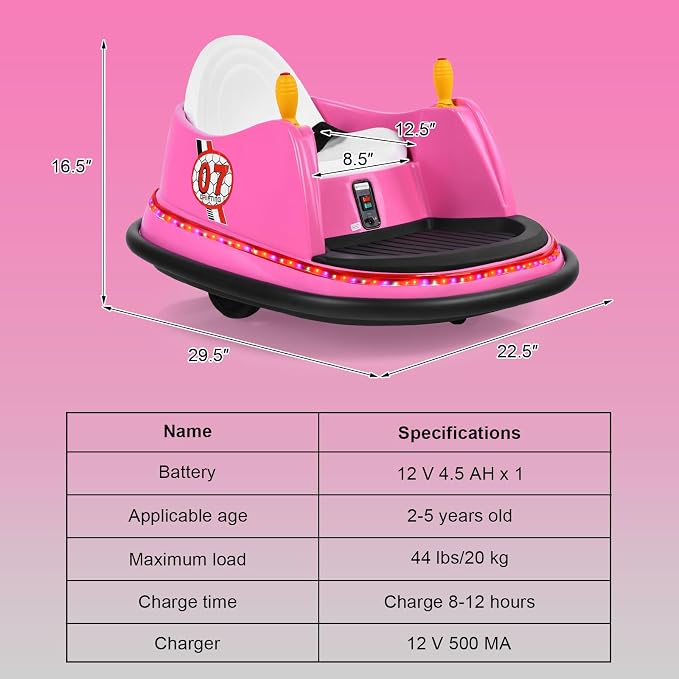 HONEY JOY 12V Toddler Bumper Car, Battery Powered Baby Ride on Bumper Car, Dual Joysticks, Flashing LED Light & 360 Degree Spin, Electric Vehicle Ride on Toys w/Remote Control, Gift for Boys Girls