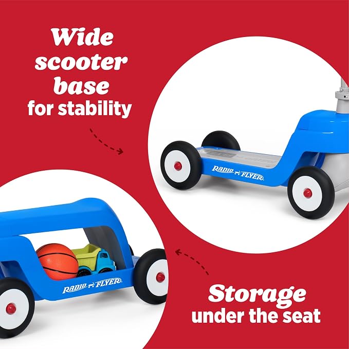 Radio Flyer Scoot 2 Scooter, Blue/Red/Pink, for Kids Ages 1-4, Ride On Toy or 4-Wheel Kids Scooter, Durable Wheels and Frame, Converts Easily with Flip Deck, Toddler Ride On Toys (Amazon Exclusive)