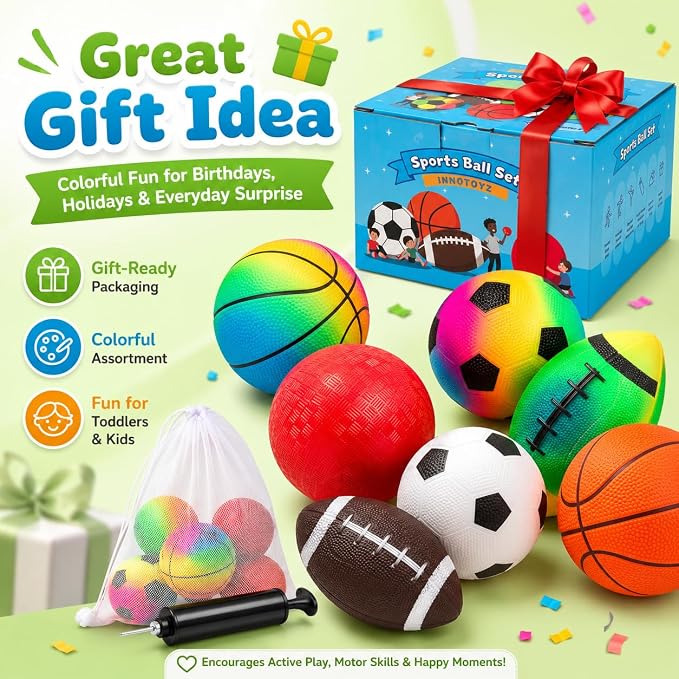 Soft Balls for Toddlers Kids 1-3 3-5, Easy to Grip 5" Small Balls 7 Pack, Mini Football Soccer Basketball Playgroundball - First Birthday Gift Baby Toys for Boys Girls