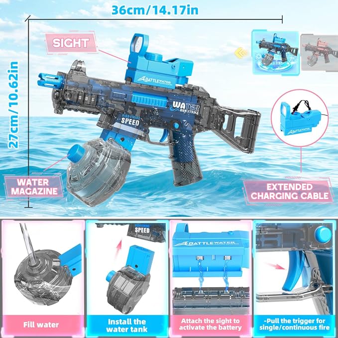2 Pack Electric Water Guns for Adults Kids, Automatic Water Gun Toys for Kids Ages 4-8 8-12, Large Capacity High Power, 36ft Ultra-Long Range, Summer Pool Outdoor Beach Water Toys for Boys Girls