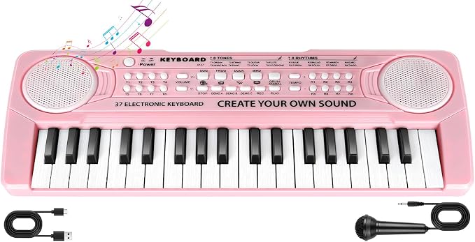 Kids Toddler Toy Piano Keyboard - 37 Key Pianos for Kid Music Toys Instruments with Microphone | Unlock Musical Fun! Perfect Birthday for 3-8 Year Old (Pink)