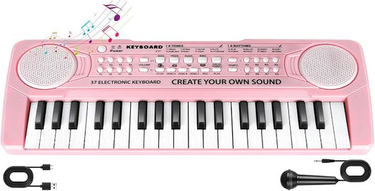 Kids Toddler Toy Piano Keyboard - 37 Key Pianos for Kid Music Toys Instruments with Microphone | Unlock Musical Fun! Perfect Birthday for 3-8 Year Old (Pink)