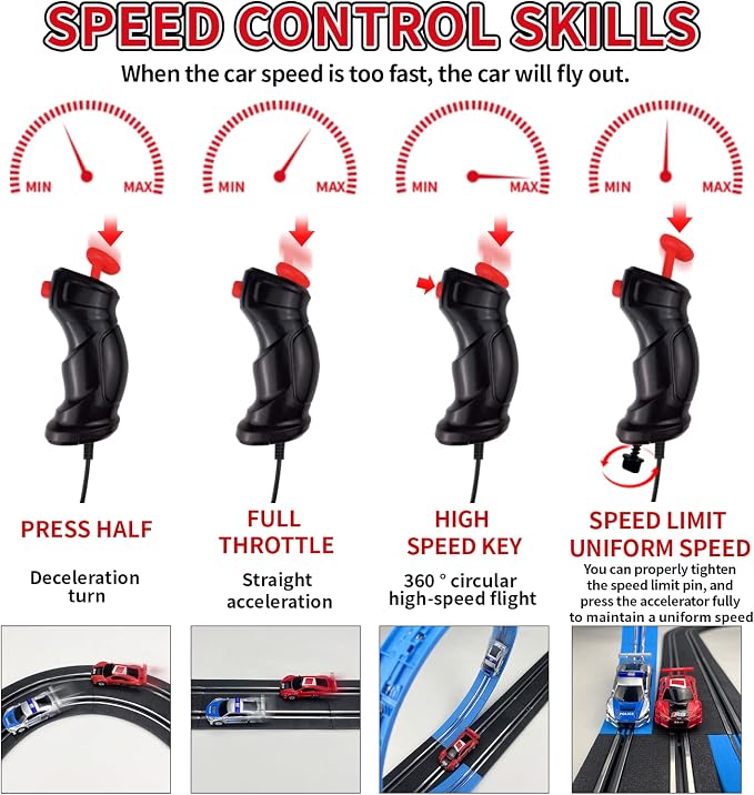 AGM MASETCH Slot Car Racing Track Set with 4 Unique Slot Cars, Battery Powered or Electric Car Track, Gift Toys for Boys Girls 4-12 Years Old