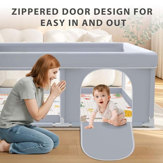XVISHX Baby Playpen with Mat, 65 x 50 Inch Play Pen Playards, Playpen for Babies and Toddlers, Baby Playard for Indoor & Outdoor Active Center Game Fence, Skin-Friendly Fabric and Soft Breathable Mesh
