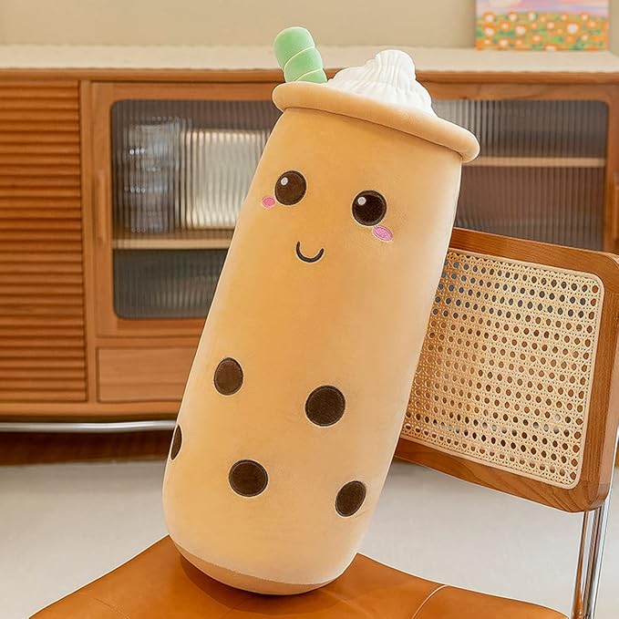 Rexinc Cute Plushies Plush Plushie Long Plush Pillow Bubble Tea Stuffed Animal Gift for Kids Adults (Brown Plush,16 Inch)
