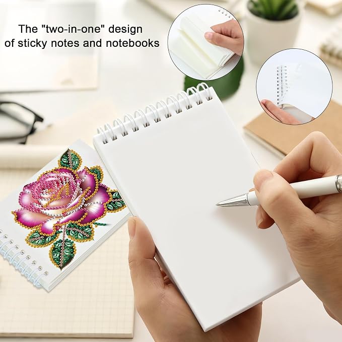 2 Pcs Rose Flower Diamond Painting 80 Pages Notebook for Adults,Flower Diamond Art Journal and DIY Sketchbook, Diamonds Art Kit Supplies,Gift for Beginners, Craft Lovers, Artists. (Rose)