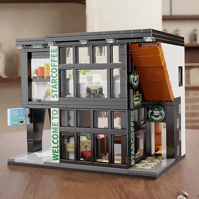 CSNRHG Coffee Shop Building Blocks Toys City Street View Architecture Model Set Birthday Age 6+ Children Teens Adult 581 Pieces