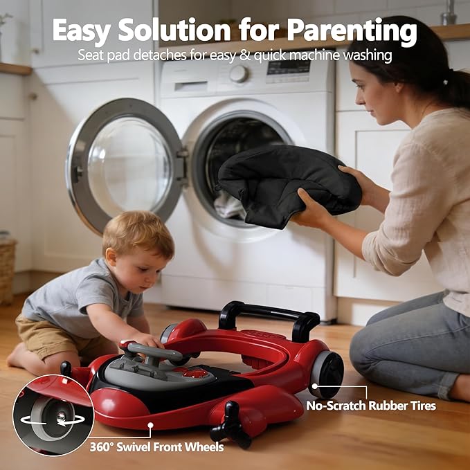 Kinder King 8-in-1 Baby Walker with Music & Lights, 3 Level Adjustable Height, Foldable Toddler Walker with Speed Adjustable Wheels, Easy to Clean, Baby Walkers for Boys & Girls 6-18 Months