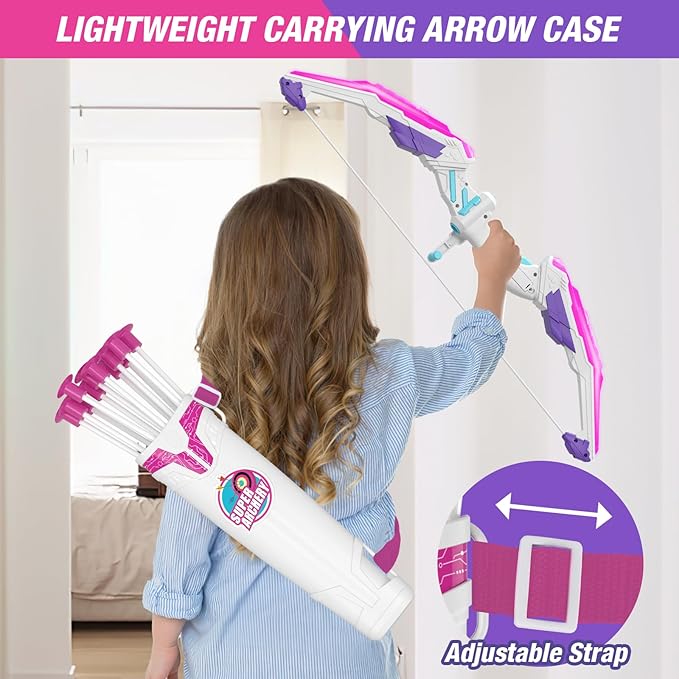 HYES 2 Pack Bow and Arrow for Kids 4-6, LED Light Up Archery Set with 24 Suction Cup Arrows, 1 Unicorn Standing Target, 6 Score Targets & 2 Quiver, Indoor Outdoor Sport for Girls Ages 8-12