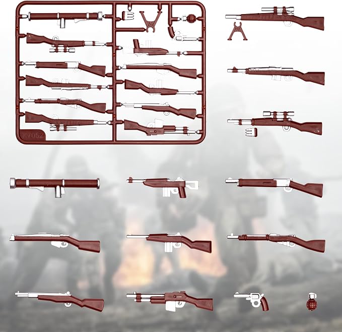 63 Pcs US Brown Toy Soldiers Figures,Toy Set, US Weapons Pack Military Army Battle, Toy Set Weapon Battle Building Blocks Compatible with Major Brand, 3 Years Old and up