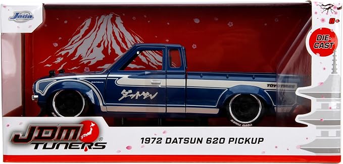 Jada Toys JDM Tuners 1:24 Scale Die-Cast 1972 Datsun 620 Pickup – Opening Doors, Detailed Interior, Rubber Tires, Collectible for Ages 8+(Gloss Blue)