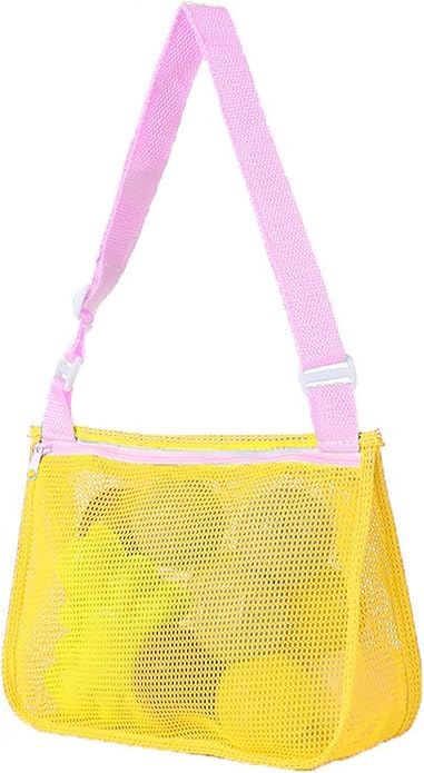 UTTPLL Colorful Mesh Beach Bag Adjustable Kids Quick Dry Net Tote for Seashell Collecting Sand Toy Swimming Accessories