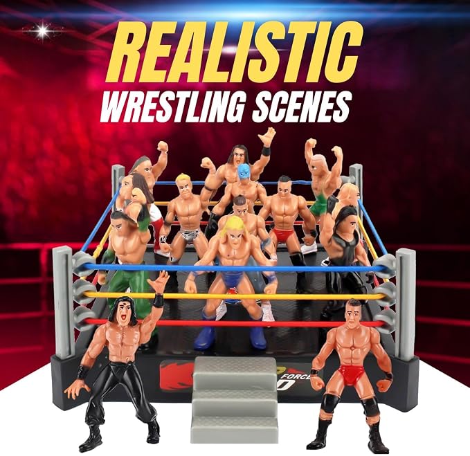 Liberty Imports Ultimate 32-Piece Wrestling Miniature Toys for Kids Pretend Play, Wrestler Figures with 2 Rings & Realistic Accessories for Boys and Girls, Great for Cake Toppers, Parties