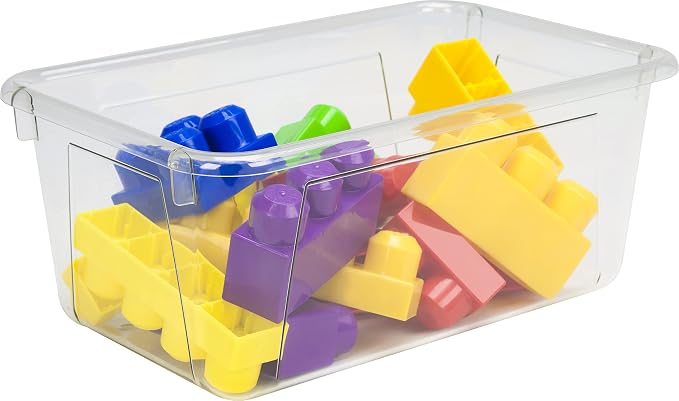 Storex Small Cubby Bins – Plastic Storage Containers for Classroom, 12.2 x 7.8 x 5.1 inches, Clear, 5-Pack (62464A05C)