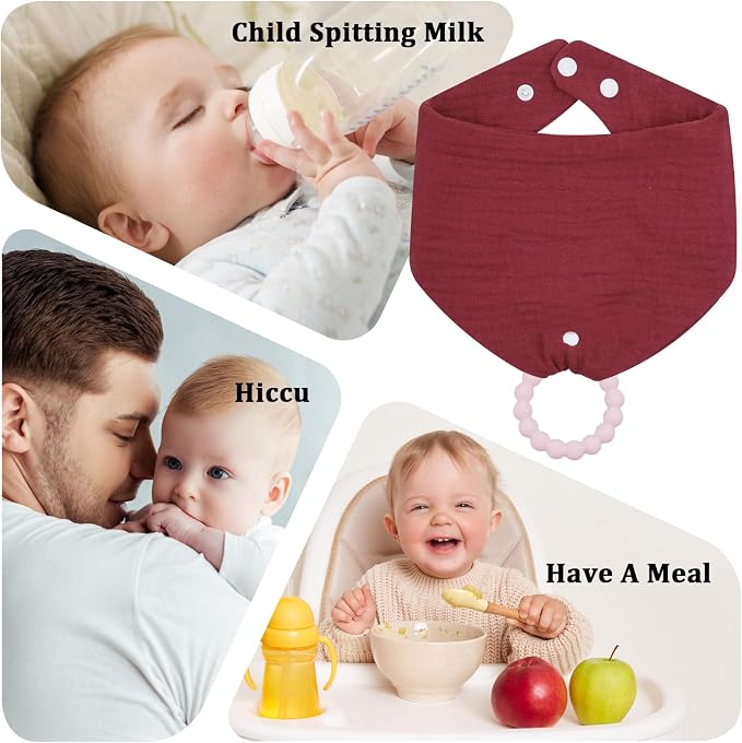 6-Pack Baby Bandana Drool Bibs & Teething Toys for 0-24 Months, Safety for Newborns and Toddlers