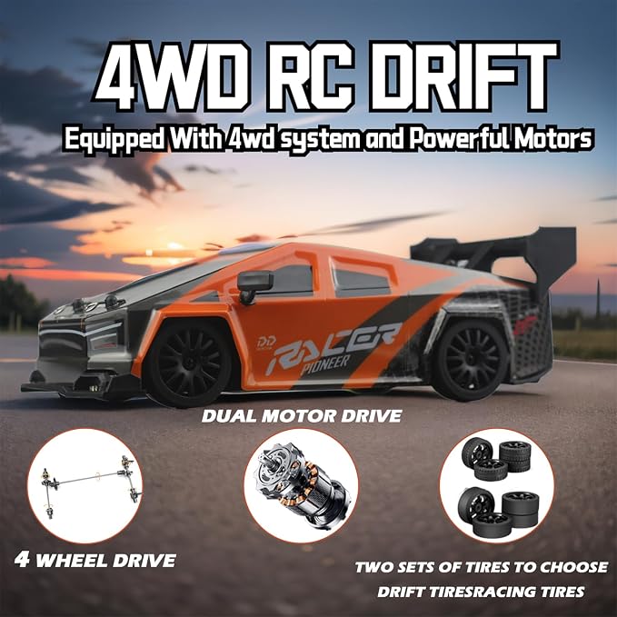 HTURCCOP 1:24 RC Cybercar, 2.4GHz RC Drift Cars with LED Light, Race Car Toys for Boy Girl 8-12 Years Old, Speed Adjustable 25Km/H,High Speed RC Racing Cars Perfect Toy Gift for Boys & Girls