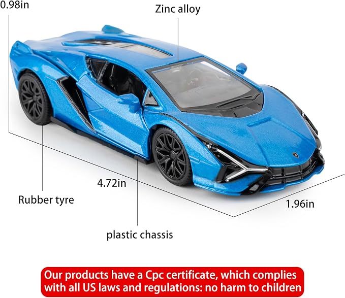 BDTCTK Lamborghini Sián FKP37 Diecast Car Models,1/36 Zinc Alloy Toy Pull Back Vehicles Toy Cars for Toddlers Kids Boys Girls Gift (Blue)