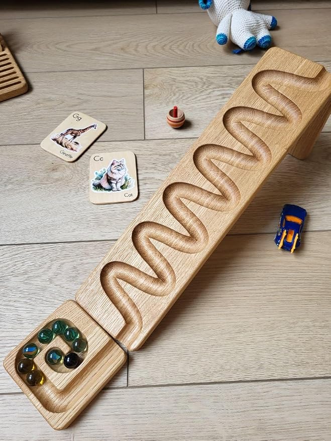 Marble Run Race Track Wooden Maze Board Ball Run Marble Course Gift for Kids Winding Track Roller (Waterfall)