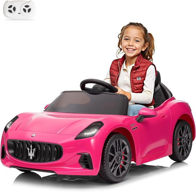 Winado 12V Ride on Car, Licensed Maserati Electric Car for Toddlers W/Remote Control, Battery Car for Kids with Bluetooth, 3 Speeds, LED & Rear Lights, Music & Horn (Pink)