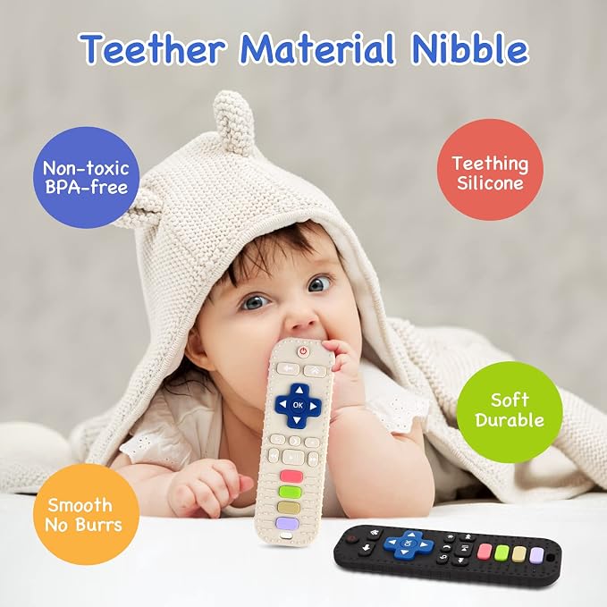 Hooku 2 Pack Silicone Teethers for Babies 0-6 Months, Teething Toys for Babies 6-12 Months, Baby Remote Control Toy, Infant Toys 0-3 Months, Sensory Chew Toys, Toddler Newborn Baby Girl Boy Gifts