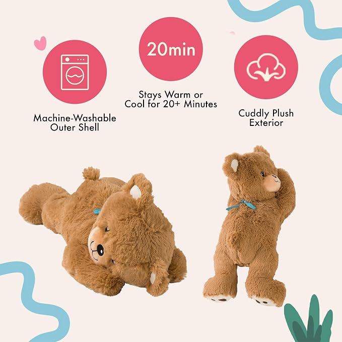 Lilly's Love Heatable & Coolable Lavender Scented Weighted Stuffed Animal - Microwavable Heatable Pad for Kids & Adults - Machine Washable Plushie - Calming Stuffed Animal for Anxiety - Bear