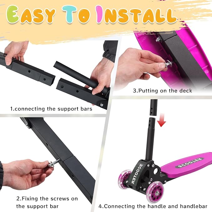 Kick Scooter for Kids Ages 6-12, Stable 3 Wheel Kids Scooter with LED Light-Up Wheels, 3 Adjustable Heights, Lean-to-Steer, Foldable, 6" Extra Wide Deck for Boys and Girls Gifts