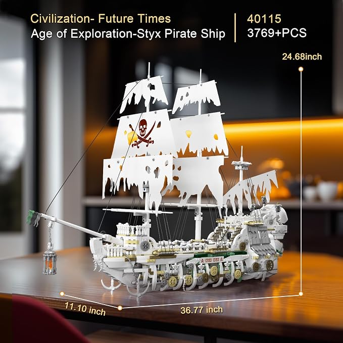 JMBricklayer Pirate Ship Building Sets for Adult 40115, Styx Ghost Ship Toy Big Pirate Ship Model Construction Set to Build, Room Office Decor, Gift for Teens Adults Collections Enthusiasts(3769 PCS)