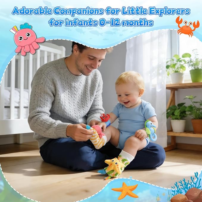 Baby Rattle Socks Set, Baby Toys 0-6 Months Infant Sensory Rattle Toy, Newborn Ideal Baby Shower Gifts for 0-3 6-12 Months Baby Boys Girls, Expecting Moms Essentials