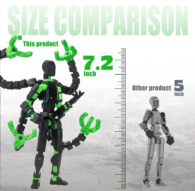T13 Already Assembled Action Figure Accessories,T13 Multi-Jointed Movable,for Collectors Desktop Decorations t-13 Movability 3D Printed Toys (Black Green, 7.2inch)