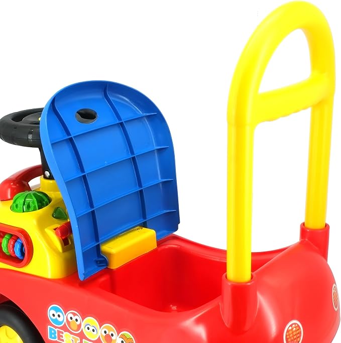 Kiddieland My First Activity Ride-On Elmo, Light & Sound Foot-to-Floor Toy with Interactive Dashboard, Seat Storage, Push Handle, Steering Wheel, Ages 12–36 Months
